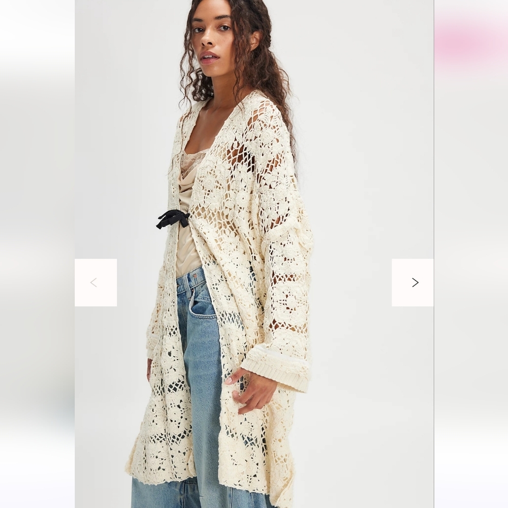Free People Bali June Crochet Cardi In Ivory